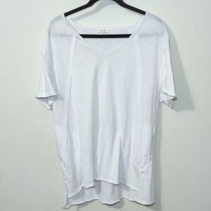 La Miel White V-Neck Tunic Top with Pockets Oversized Women's Size Large